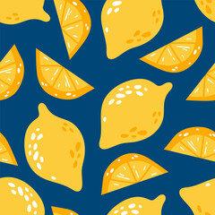 Seamless vector pattern with colorful fruits.  Lemon vector illustration