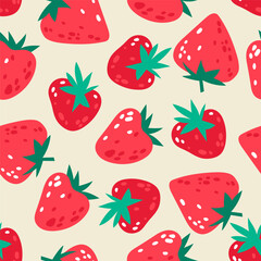 Seamless vector pattern with colorful fruits.  Strawberry vector illustration