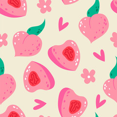 Seamless vector pattern with colorful fruits.  Peach vector illustration