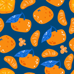 Seamless vector pattern with colorful fruits.  Orange vector illustration