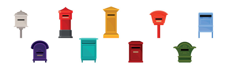 Letter Metal Post Box or Mailbox with Hole or Slot Vector Set