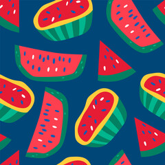 Seamless vector pattern with colorful fruits.  Watermelon vector illustration