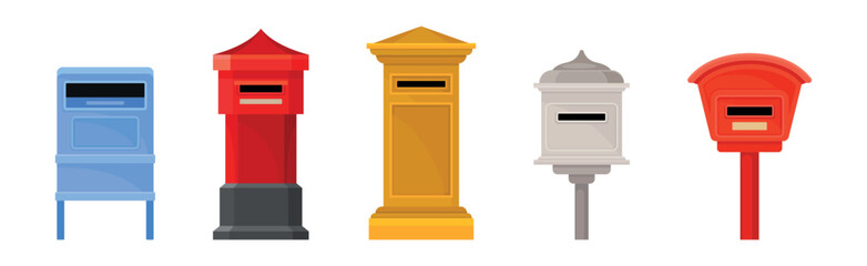 Letter Metal Post Box or Mailbox with Hole or Slot Vector Set