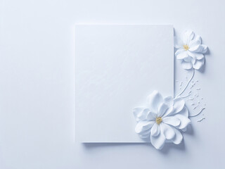 White paper flowers on a white background. Place for your text.