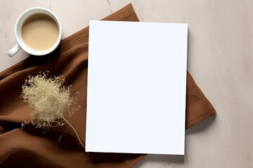 Obraz na płótnie Canvas white blank flyer mockup - empy paper on a table created using generative AI tools