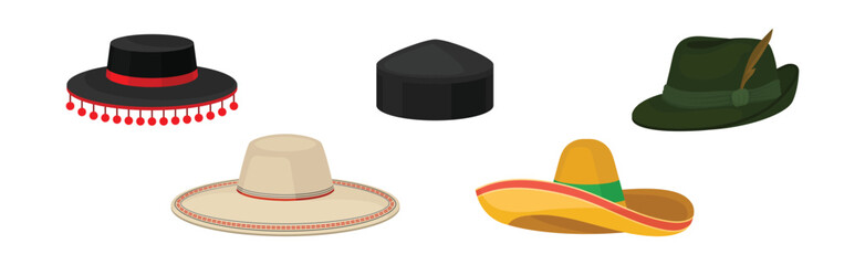 Various National Headdress and Hat as Ethnic Head Cover Vector Set