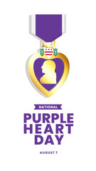 Purple Heart Day Wallpaper Banner Social Media Post Design Template, with Purple Heart Medal. Suitable to place on content with that theme. Vector file every object is separated