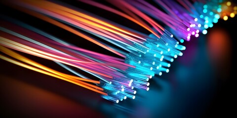 Bundle of fiber optic cables. Optical fiber cable Colorful illustration created using generative AI tools
