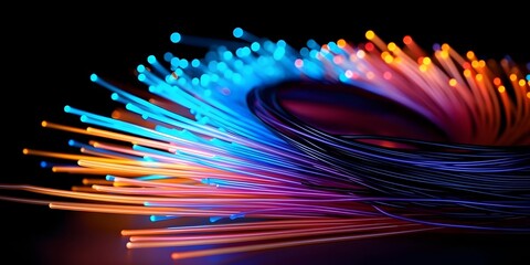 Bundle of fiber optic cables. Optical fiber cable Colorful illustration created using generative AI...
