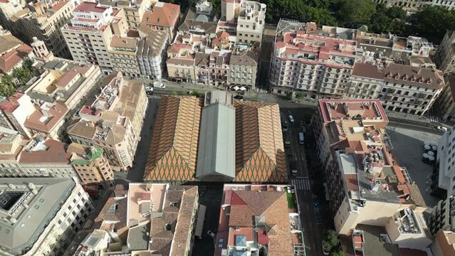 Aerial shot of Mercado Atarazanas, a central market of Malaga, Andalusia, Spain