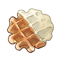 ホワイトチョコレートがかかったワッフル