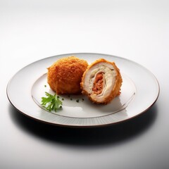 a plate of cordon bleu on white background for food photography generative ai