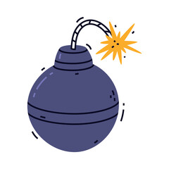 Round Bomb with Burning Fuse or Wick Vector Illustration
