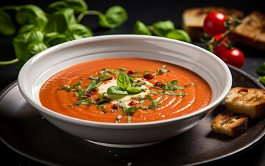 Basil Gazpacho Tomato Soup. Generative AI