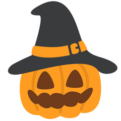 Cute Hand Drawn Smile Jack-O-Lantern Halloween Pumpkin with Witch Hat Vector Cartoon Illustration