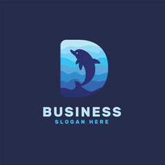 Letter D with Dolphin Logo Design. Dolphin D Logo Design Template