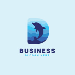 Dolphin D Logo Design Template. Letter D with Dolphin Logo Design