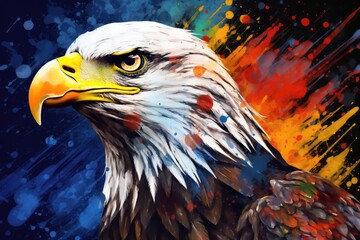 An Abstract Splatter Illustration Background presenting an Eagle in Profile - Wallpaper Symbolizing Power and Freedom in Chaotic Beauty - Backdrop created with Generative AI Technology