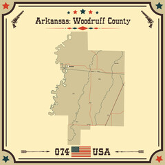 Large and accurate map of Woodruff County, Arkansas, USA with vintage colors.