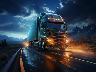 a white truck on highway, with galaxy background, insane detail made by AI generative photo