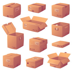 Cardboard Box as Paper Packaging Container Vector Set