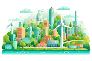 Obraz premium reen energy city in near future with transparent background. Generative AI 1