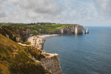 Sunny cliff line and sea view in Normandy France