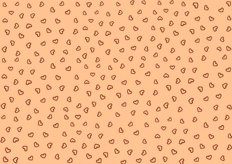 seamless pattern with red small hearts on peach color background 