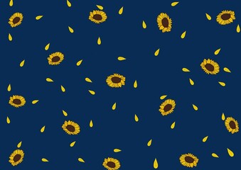 Fototapeta na wymiar seamless pattern with sunflowers and leaves on dark background