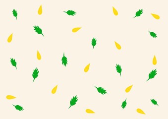seamless pattern with green and yellow leaves on milk color background
