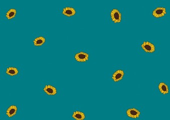 Pattern yellow sunflowers on green background