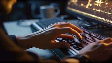 Close Up of a Software Developer Working on a Desktop Computer,AI generative