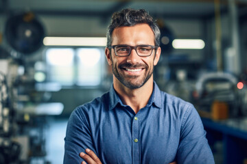 Young South hispanic Man Working as Engineer or Scientist in Technology Research Facility. AI Generative