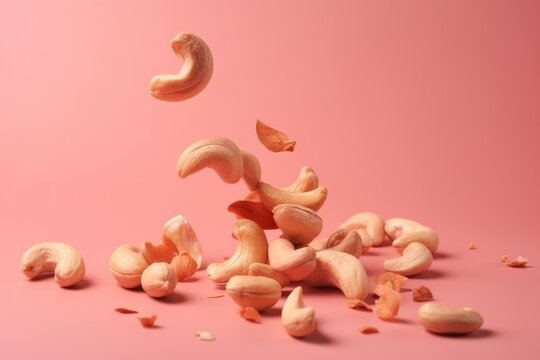 Cashew Nuts Flying Background. Generate Ai