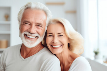 Cheerful couple of two beautiful senior people hugging each other.AI Generative