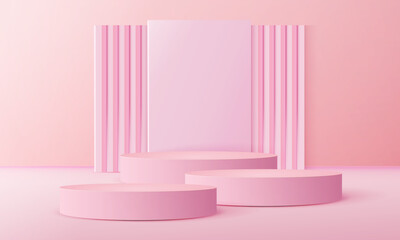 Luxury pink pastel podium scene background with back drop, product presentation, mock up, show cosmetic, product blank podium