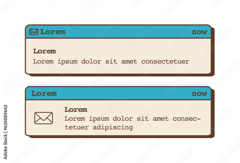 Poster email pop up notification banner in retro colors. mail box computer or phone alert message. nostalgi