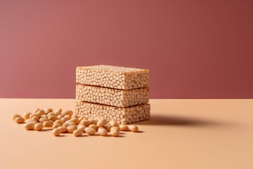 Stack of soybeans on orange background. 3d rendering, 3d illustration.