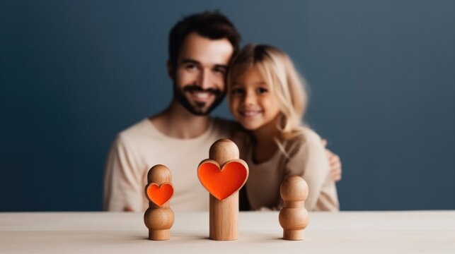 Wooden family, Happy family wood doll character, Togetherness relationship and lifestyle concept..