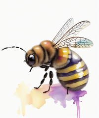 bee on a flower on a white background watercolor graphics