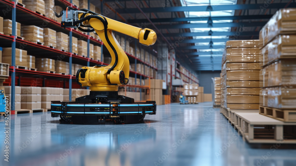 Leinwandbilder Autonomous Robot transportation in warehouse, Factory 4.0 concept, Factory Automation with Automated Guided Vehicles.