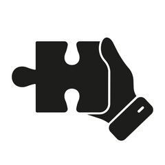 Jigsaw Part in Hand, Success Merge Solid Sign. Problem Solving, Solution, Strategy and Oneness Concept Glyph Pictogram. Human Hand Holds Puzzle Piece Silhouette Icon. Isolated Vector Illustration