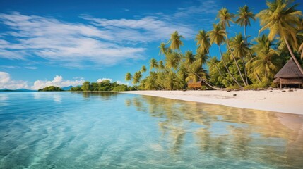 Sandy beach with palm Fantastic tropical island for travel, Sunny blue sky holiday vacation background, Amazing summer travel concept.