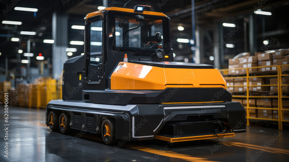 Poster factory automation with agv and robotic arm in transportation, factory 4.0 concept
