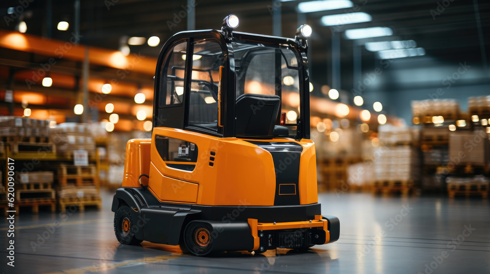 Aufkleber Factory Automation with AGV and robotic arm in transportation, Factory 4.0 concept