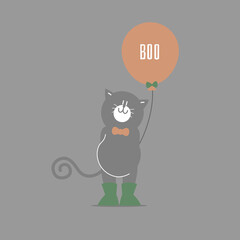 happy halloween holiday festival with black cat and boo balloon, flat vector illustration cartoon character design