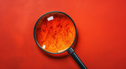 Magnifying glass on a solid red background. Generative AI