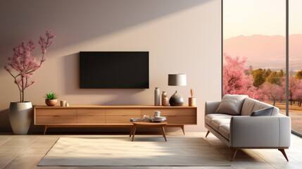 Decoration minimal, Living room interior wall mockup in warm tones with armchair on cream color wall.