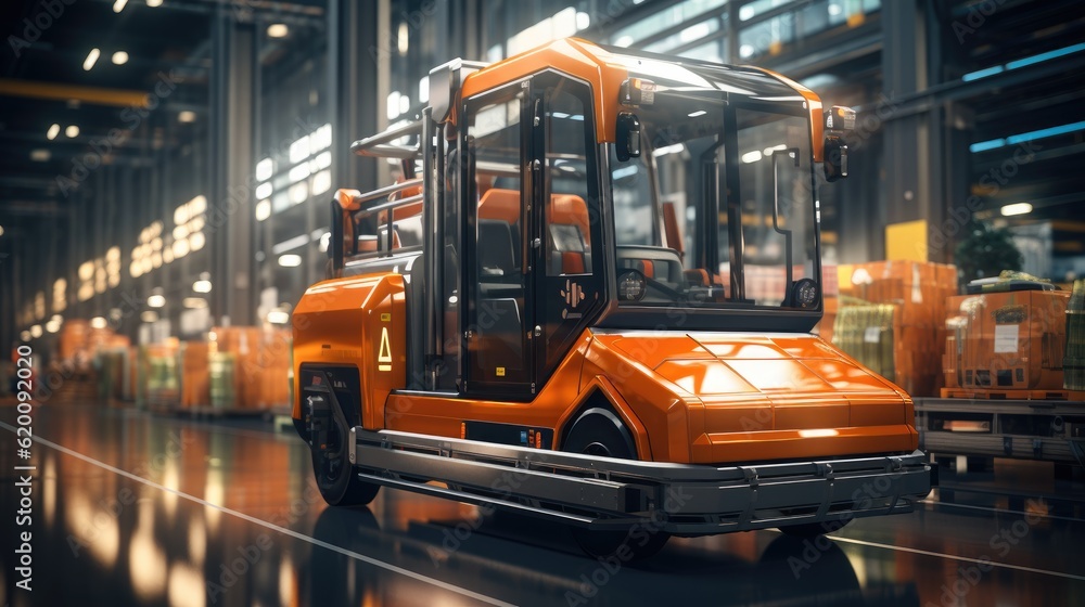 Poster Automated guided vehicle Is a delivery vehicle warehouse in logistic center.