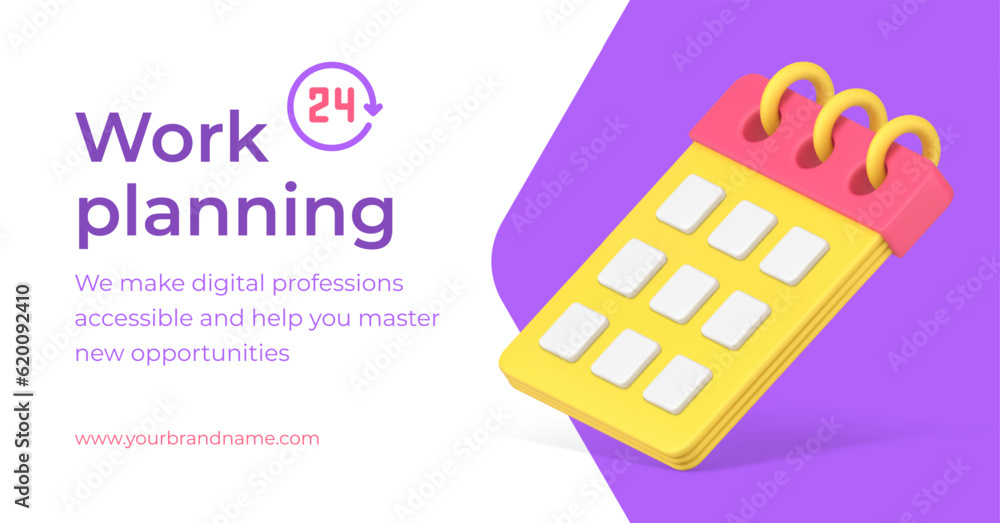 Poster work planning time management efficient productivity workflow 3d banner realistic vector